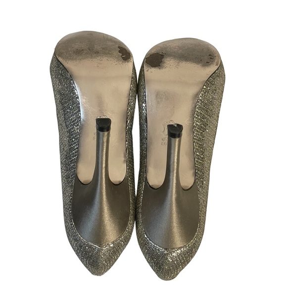 Nina Silver Glitter Fabric Leather Sole Stiletto Heel Slip On Pump Shoe Sz 8 - Picture 8 of 13